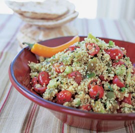 Couscous salad with tomatoes and hot green peppers