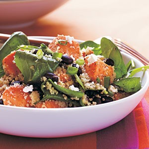 Couscous, sweet potato, and black soybean salad