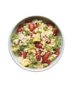 Couscous with beans, avocado, and scallions