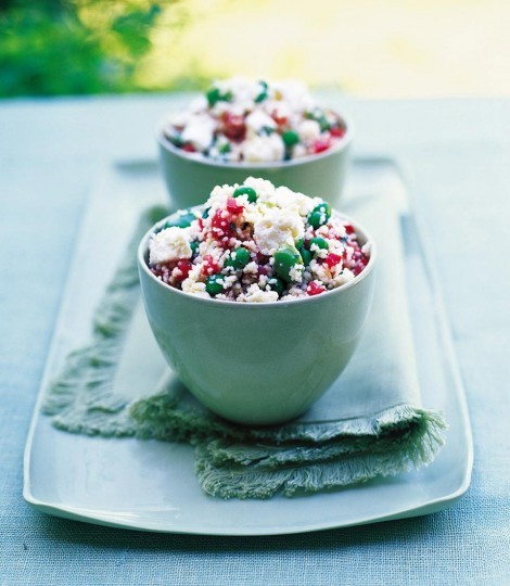 Couscous with broad beans, peas, mint and feta