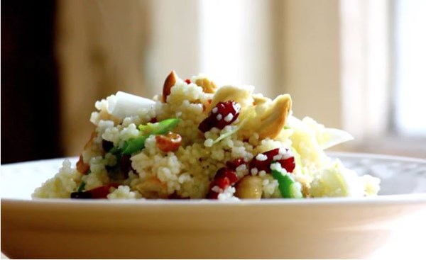 Couscous with dried cranberries, cashews, and orange