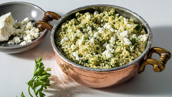 Couscous with lemon, herbs + feta