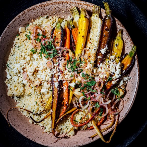 Couscous with sesame-roasted carrots and feta