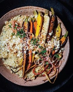 Couscous with sesame-roasted carrots + feta