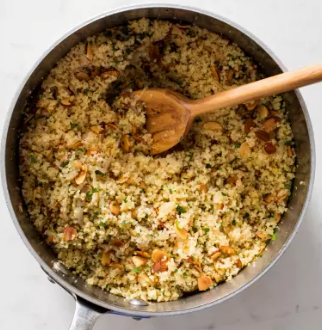 Couscous with shallots, garlic, and almonds