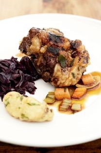 Cow heel stew & dumplings (Cow heel stew with ox tongue and horseradish dumplings)