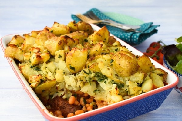  Cowboy beans with herby crushed new potatoes