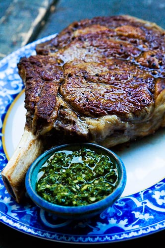 Cowboy steak with chimichurri sauce