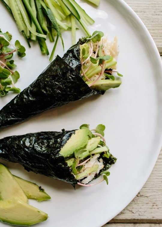 Crab & avocado hand rolls (Temaki)