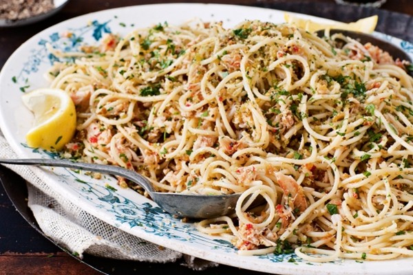 Crab & chilli spaghetti with herbed pangrattato