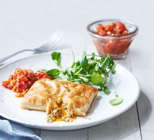 Crab & chive filo parcels 