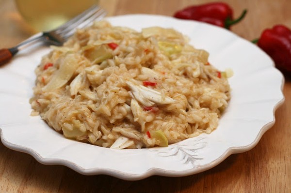 Crab & pattypan squash Cajun risotto