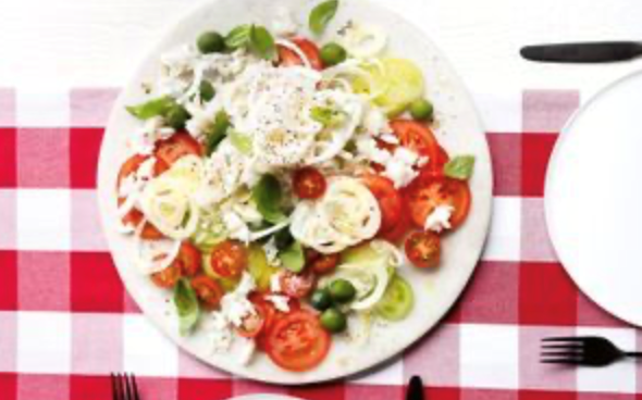 Crab and calamari salad with mixed tomatoes