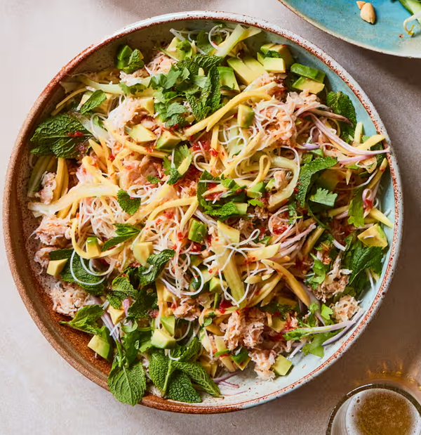 Crab and mango rice noodle salad