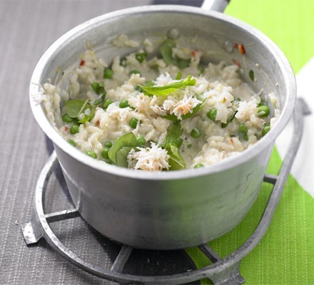 Crab and pea risotto with basil