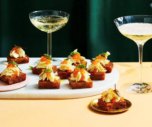 Crab and potato rosti with salmon roe