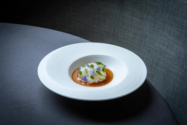 Crab and scallop with celeriac, shallot reduction and bergamot