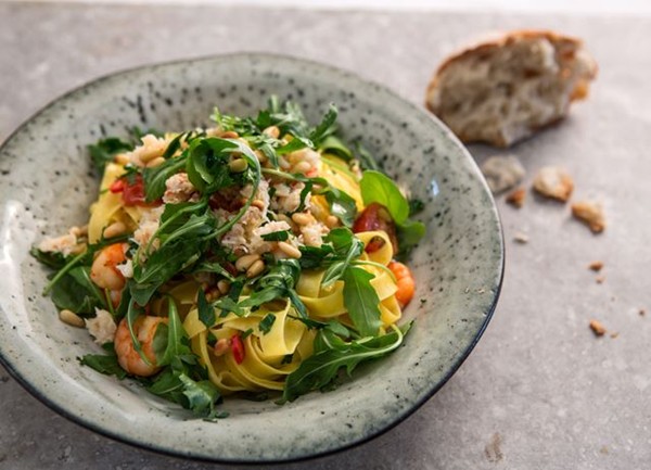 Crab and tiger prawn fettuccine