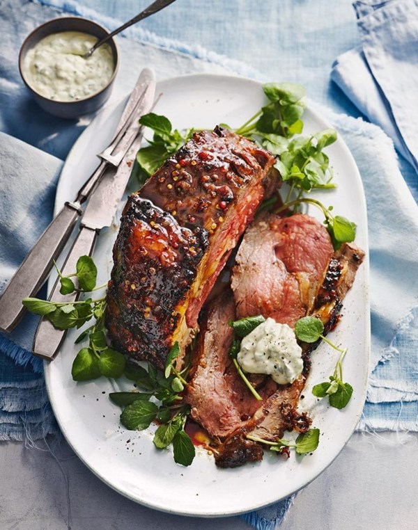 Crab apple and chilli glazed beef sirloin with watercress crème