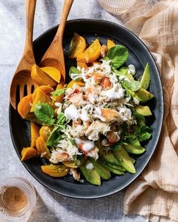 Crab, avocado, and golden beet salad with lime vinaigrette