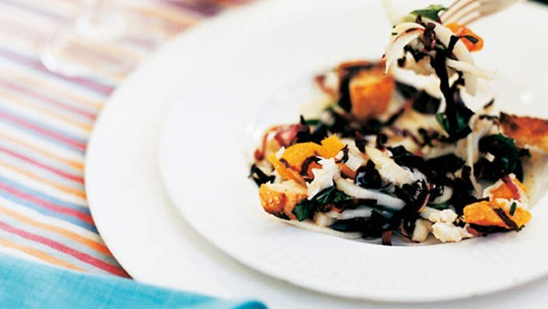 Crab, blood orange and panzanella salad