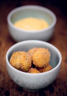 Crab bon bons/elderflower mayonnaise