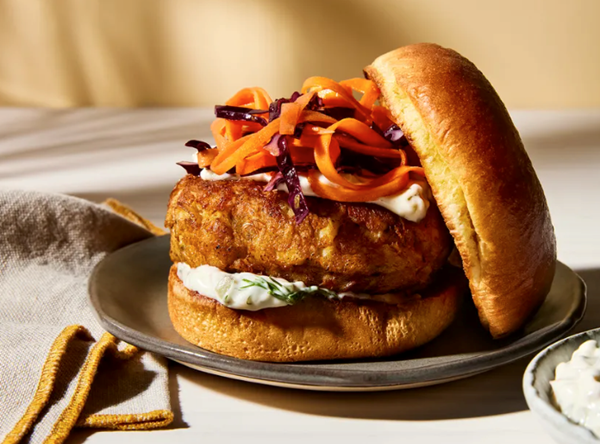 Crab cake sandwich with citrusy slaw
