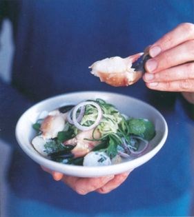 Crab claw, cucumber, lime, watercress, coriander, new potato and wasabi mayonnaise salad