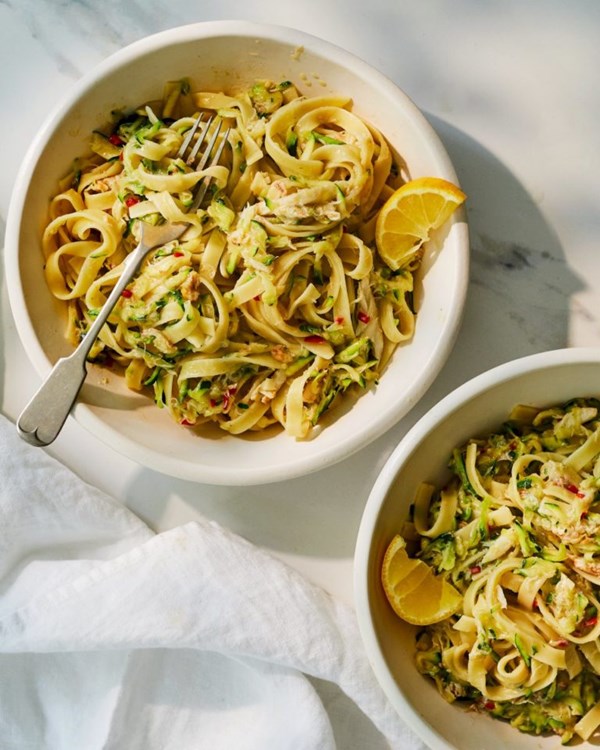 Crab, courgette and chilli tagliatelle