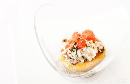 Crab custard, pink grapefruit, crab and mint salad