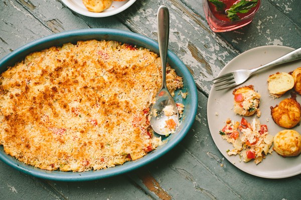 Crab dip with garlicky gougères
