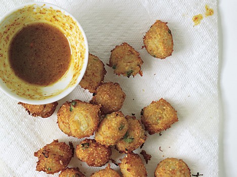 Crab hush puppies with curried honey-mustard sauce