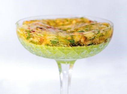 Crab jelly/pea panna cotta