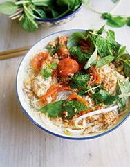 Crab omelet-and-tomato soup