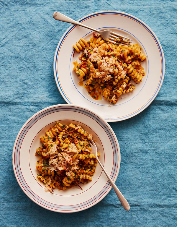 Crab pasta al ajillo