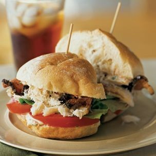 Crab, peppered bacon, and tomato sandwiches