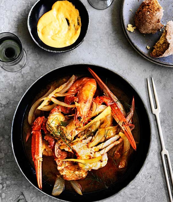 Crab, prawn and fennel stew with rouille