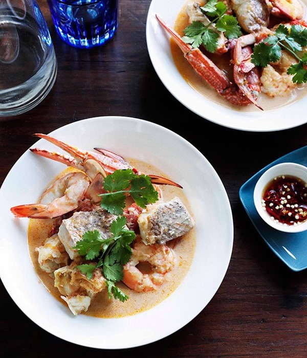 Crab, prawn, lemongrass and coconut soup