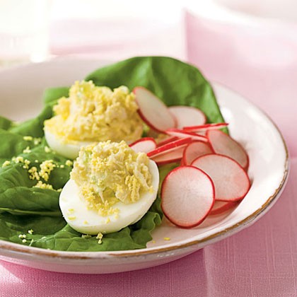 Crab salad-stuffed eggs