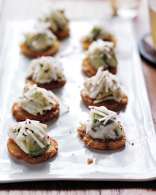 Crab salad with avocado and tostones