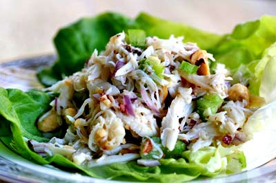 Crab salad with pear and hazelnuts