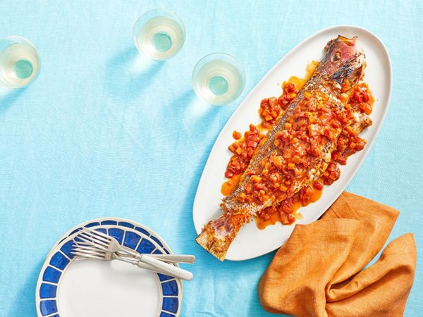 Crab-stuffed brown stew fish [Shorne Benjamin]