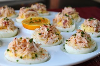 Crab-stuffed deviled eggs