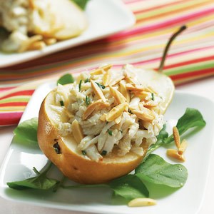 Crab-stuffed pears