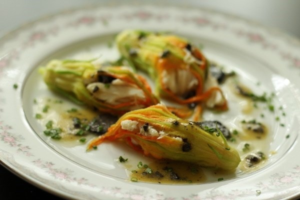Crab-stuffed zucchini flowers with black truffles [Eric Ripert]