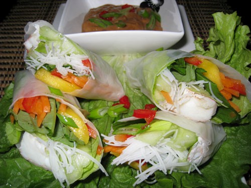 Crab summer rolls with cashew butter dipping sauce