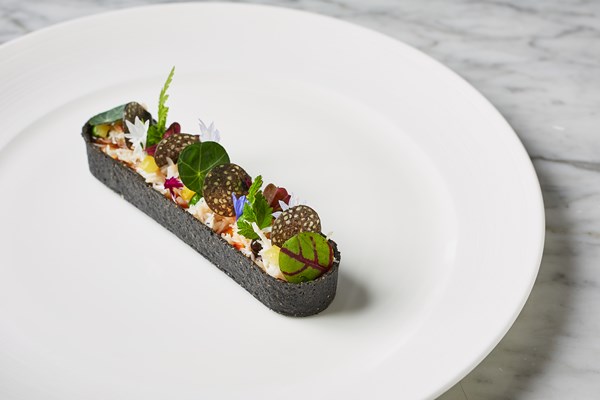 Crab tartlets with sturgeon bottarga and wasabi condiment