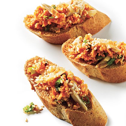 Crab toast with carrot and scallion