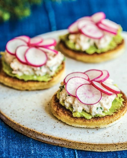 Crab toast with radishes