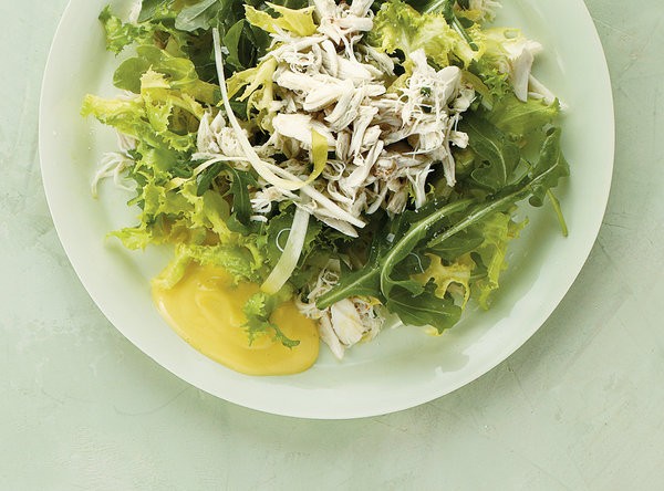Crab with crisp bitter greens